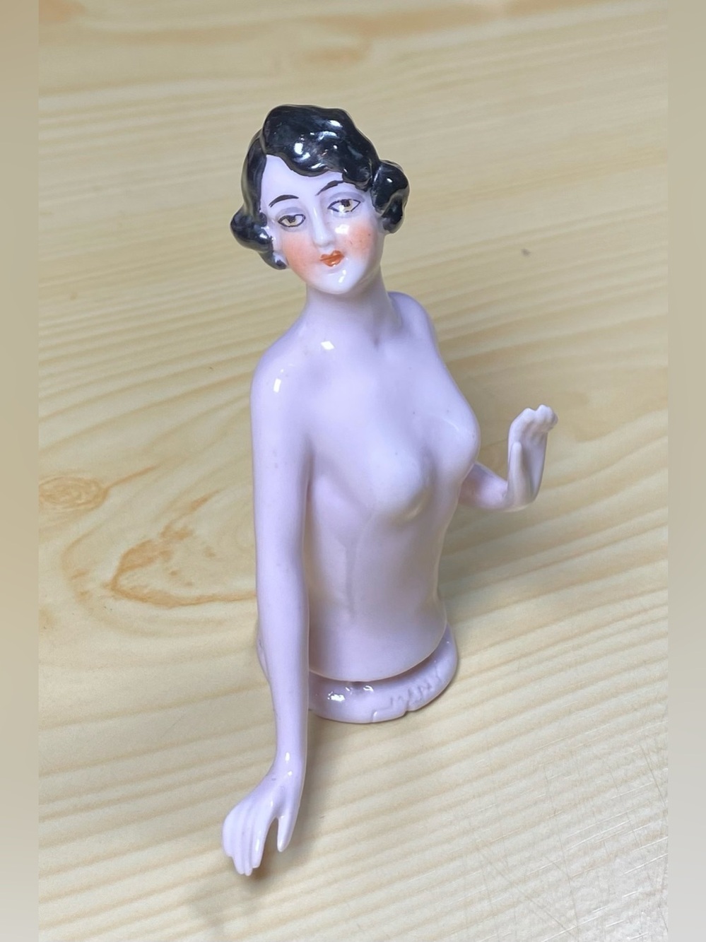 Vintage Germany Sewing Pin Cushion Art Deco Porcelain 3” Woman Half Doll